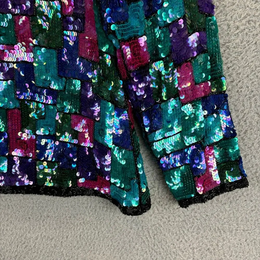 Vtg Stenay Sequin Jacket Large Retro Disco Glam Holiday Colorblock Allover - Picture 9 of 12